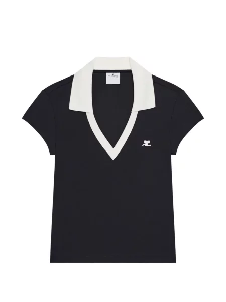 Decupat tricou Courreges cu decolteu în V negru