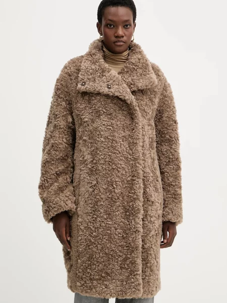 BOSS płaszcz z domieszką wełny beżowy