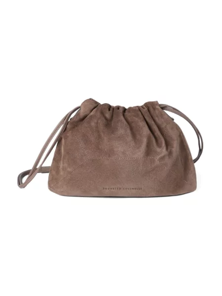 Torebka bucket Brunello Cucinelli zamszowa brązowa