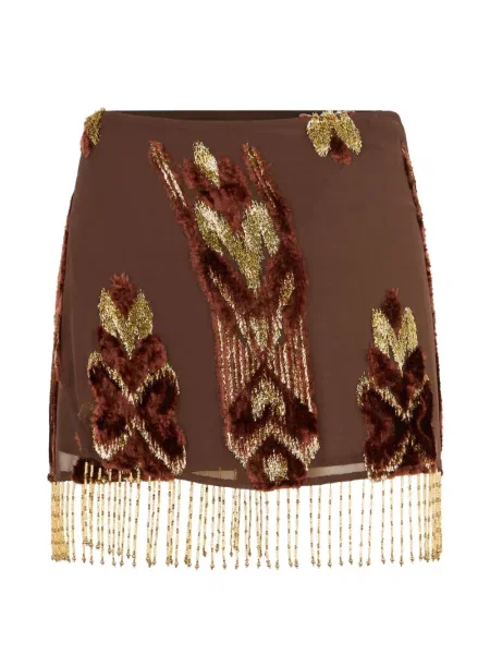 Fusta mini Roberto Cavalli cu franjuri de catifea maro