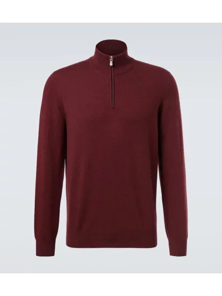 Sweter Brunello Cucinelli z kaszmiru z zamkiem błyskawicznym do połowy bordowy