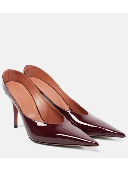 Papuci tip mules Amina Muaddi din piele de lac bordo