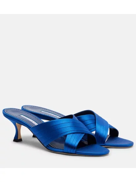 Satenaste mules Manolo Blahnik modra