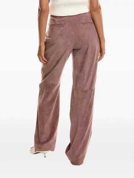 Pantaloni Brunello Cucinelli din piele de căprioară maro