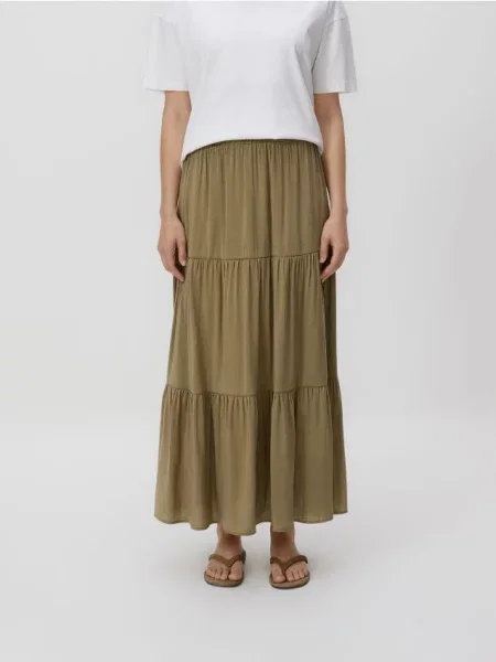 Reserved Fustă maxi cu conținut ridicat de verde-oliv deschis verde
