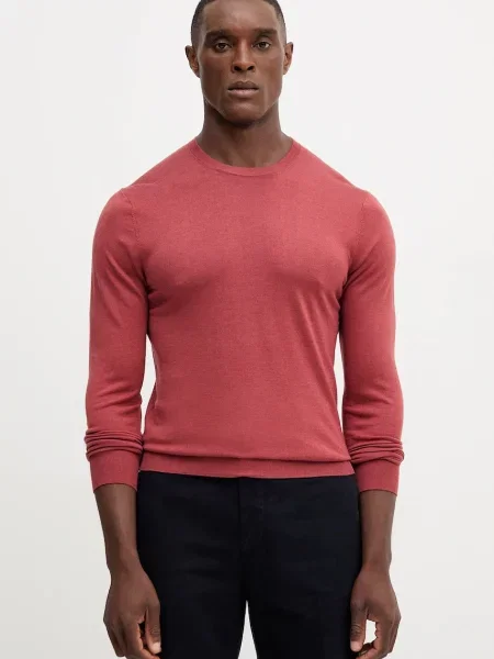 Пуловер с вълна Hackett London мъжки оранжево от лека материя червено