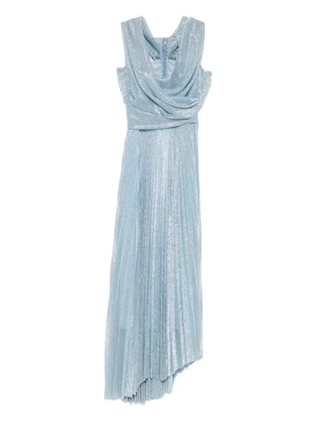 Sukienka midi Talbot Runhof plisowana do kolan garniturowa niebieska