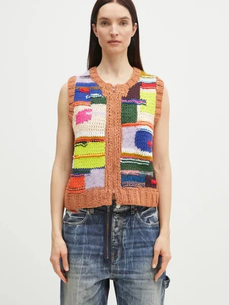 Prsluk s primjesom vune Martine Rose Handknit za žene topli ružičasta