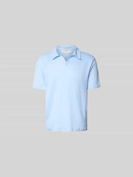Koszula lniana o kroju regular fit z kołnierzykiem polo Officine Generale niebieska