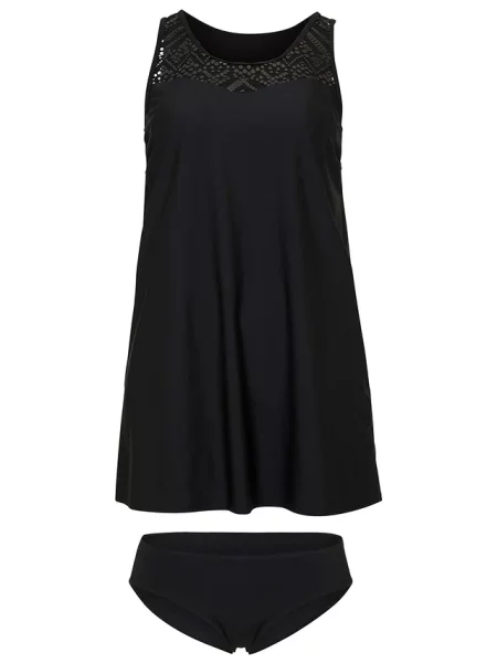 Długie tankini z koronką 2 części z szybko schnącego materiału czarny