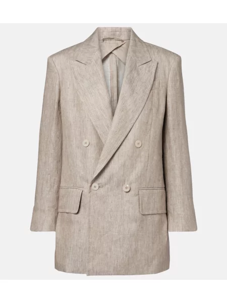 Sacou Max Mara de in cu model herringbone cu două rânduri de nasturi bej