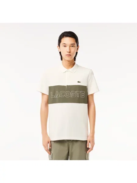 Lacoste Koszulka Polo Z Blokadą Koloru Regular Fit Beżowy biała