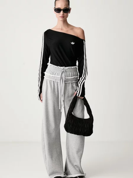 Adidas Originals широк панталон дамски от SST Double сиво