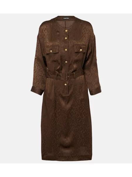 Jedwabna sukienka midi Tom Ford do kolan garniturowa zielona