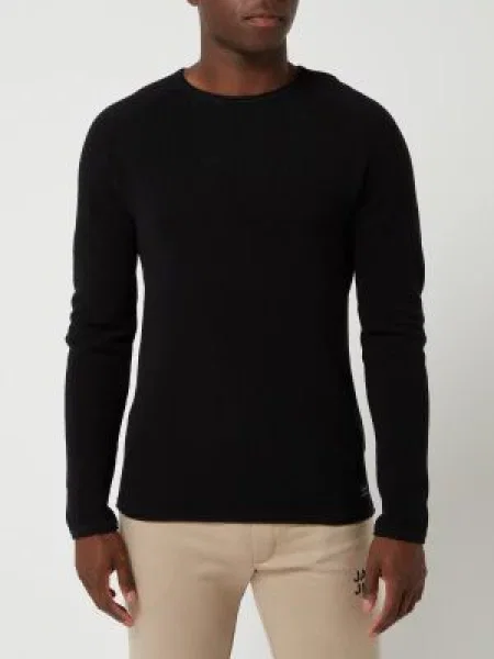 Sweter z dzianiny z naszywką z logo model ‘HILL’ Jack & Jones czarny
