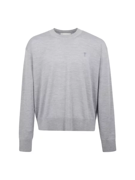 Sweter Ami Paris z długim rękawem klasyczny szary