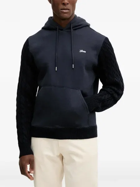 Суичър с качулка Guess с автограф синьо