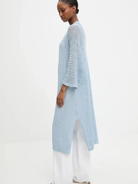 Сако Answear.LAB с уголемена кройка с изчистен дизайн синьо