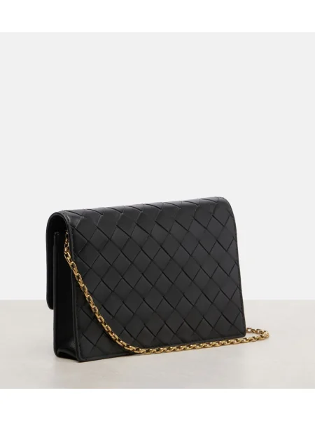 Kožená kožená taška Bottega Veneta čierna