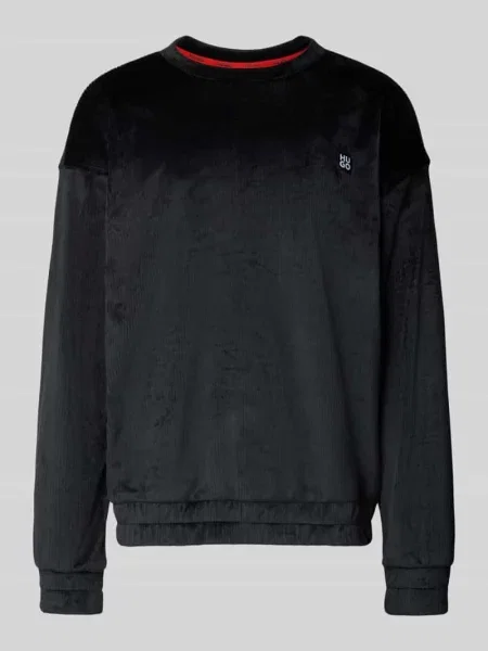 Bluza o kroju relaxed fit z aksamitnym prążkowaniem Hugo czarna