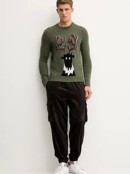Emporio Armani sweter z domieszką wełny zielony
