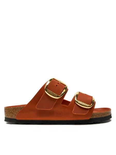 Birkenstock klapki na płaskim skórzane pomarańczowe