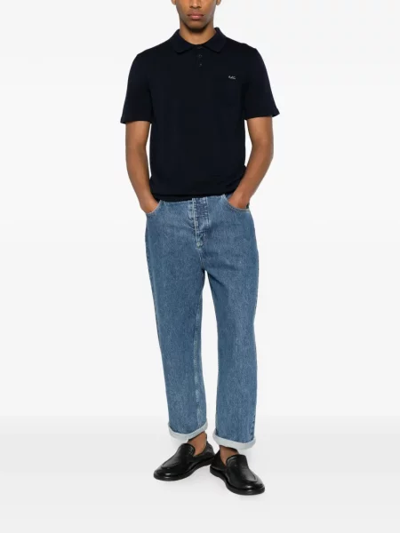 Tricou polo A.p.c. cu broderie albastru