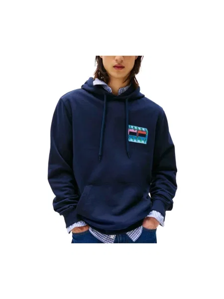Bluza z kapturem Tommy Jeans z kapturem niebieska