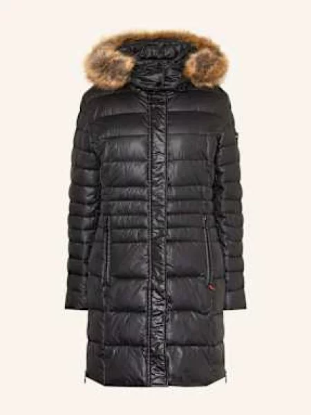 Frieda & Freddies Płaszcz Pikowany Dalia 2 Z Odpinanym Sztucznym Futrem schwarz czarny