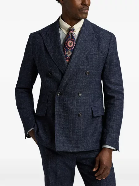 Sacou Ralph Lauren Rrl în carouri cu două rânduri de nasturi albastru