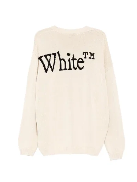 Pulover Off-white cu imagine cu decolteu rotund alb