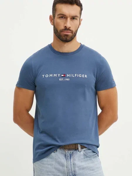Tommy Hilfiger t-shirt z aplikacją niebieski