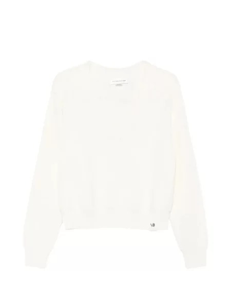 Pulover Victoria Beckham cu decolteu în V alb