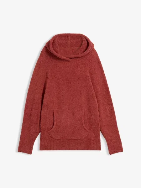 Sweter z kapturem z polaru baranka brązowy