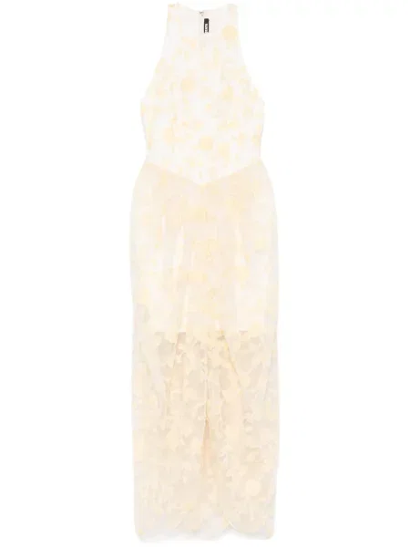 Rochie midi Rotate Birger Christensen cu model floral până la genunchi cu mărgele galben