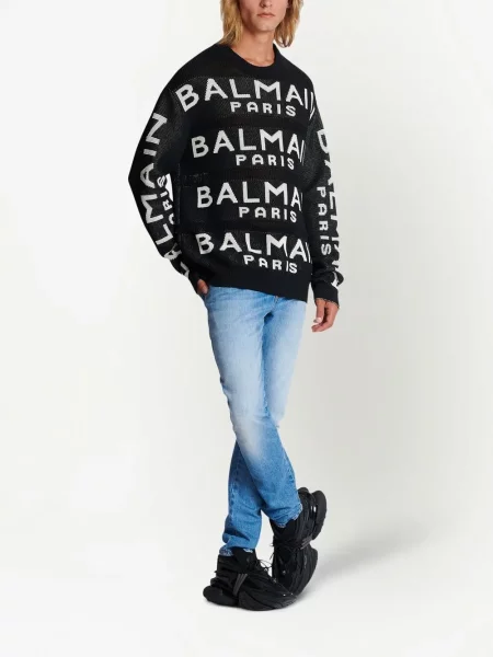 Megztas megztinis Balmain su autografu juoda