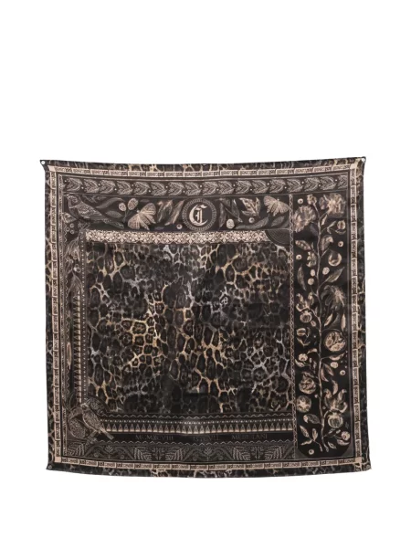 Fular Just Cavalli cu model floral cu imagine negru
