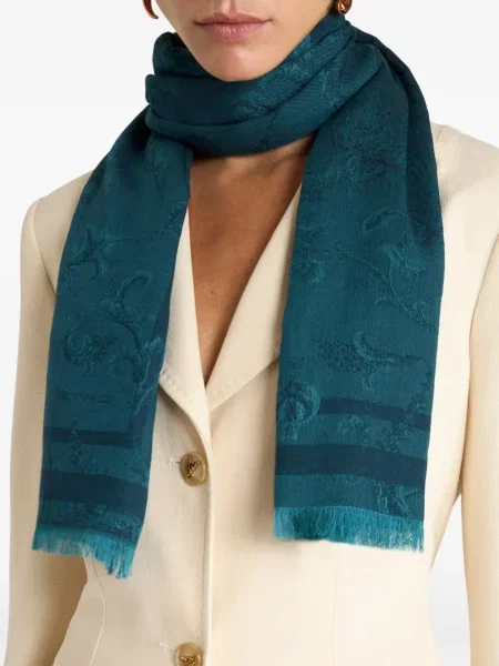 Fular Etro cu model floral din jacard albastru