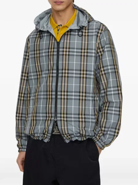 Geacă Burberry în carouri cu glugă albastru