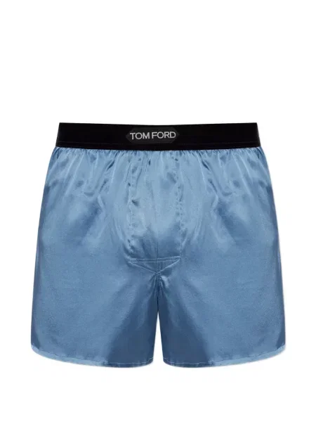 Pantaloni scurți Tom Ford de mătase cu autograf albastru