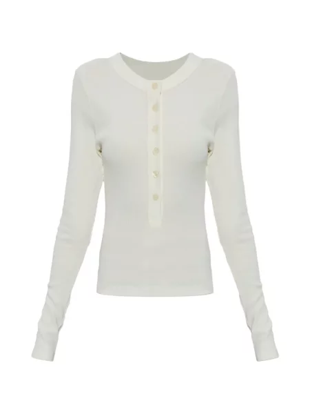 Lung top Citizens Of Humanity tricotate cu guler henley alb