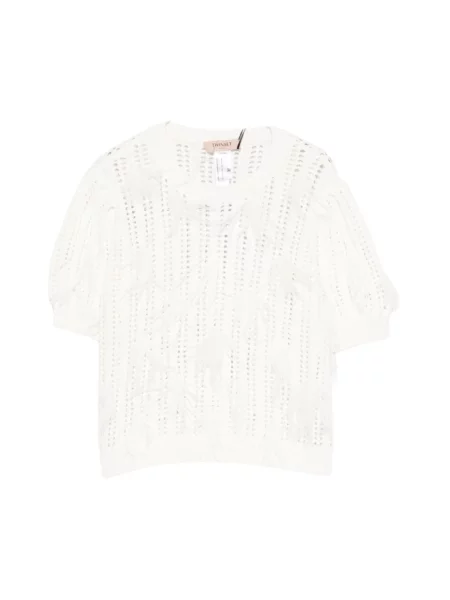 Sweter Twinset w piórka biały