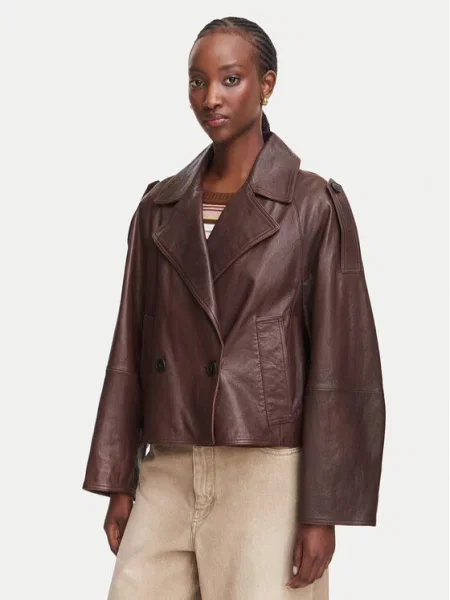 Weekend MaxMara Geacă de piele Wkdfelino | Relaxed fit maro