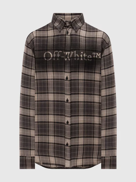 Сорочка в клітинку з логотипом Off-white сіра