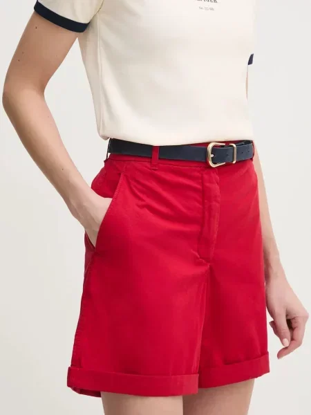 Tommy Hilfiger szorty gładkie high waist czerwony