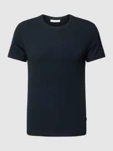 T-shirt z prążkowanym okrągłym dekoltem Casual Friday granatowa