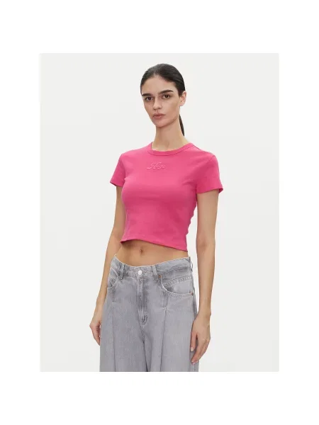 HUGO Футболка Cropped Fit рожевий