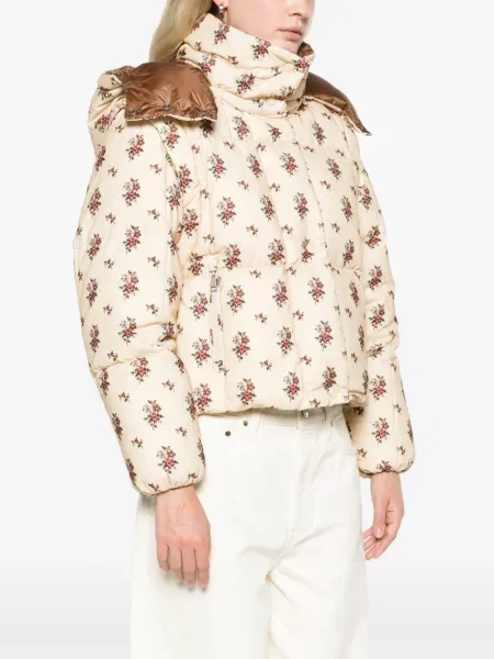Geacă cu puf Moncler cu model floral cu glugă