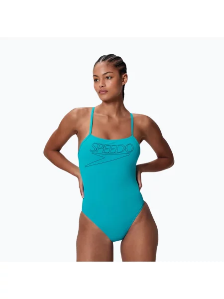 Дамски цял бански костюм Speedo Endurance+ Logo Thin Strap mayan blue синьо