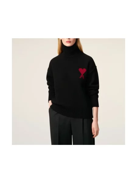 Sweter z golfem Ami Paris wełniany czarny
